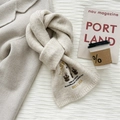 Chic beige wool knit scarf featuring cute bear embroidery and stylish fringe details - Off-white