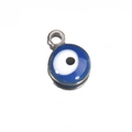 Blue Turkish evil eye charm with gold stainless steel frame for DIY jewelry making - Blue-Steel
