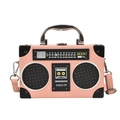 Pink retro radio-shaped crossbody bag with metal top handle and vintage print design - Pink