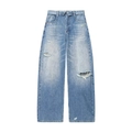 Women's light blue high waist wide leg jeans with distressed ripped details in loose fit - XS / Washed Blue