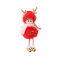 Handmade plush Christmas tree ornament girl doll with reindeer horns and gold star - Five-star / Red
