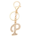 Macro shot of gold-plated letter P keychain featuring crystal pavé rhinestones - Letter P