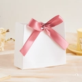 Elegant white wedding favor box with a soft pink satin ribbon bow handle design - Small / Blank White (Pink Ribbon)