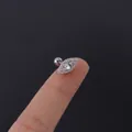 16G stainless steel eye cartilage stud featuring white zircons and opal center stone - Eye Shape Style (12#) / Silver
