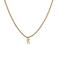 18K gold plated rope chain necklace with a crystal-encrusted letter K pendant charm - Letter A / Gold