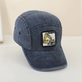 Close-up of kids denim baseball cap with yellow excavator embroidery and breathable fabric - 52cm (Recommended 2-6 Years) / Navy Blue