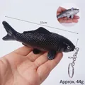 Realistic 11cm black PVC koi fish keychain model with scale texture and metal ring - 11cm / Keychain style / Black Koi White Belly