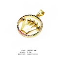 Golden crown pendant with multi-color cubic zirconia inlay on a minimal copper base - Crown Shape Pendant