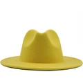 Classic bright yellow wool felt fedora hat with wide brim for women on white background - M (56-58cm) / Yellow