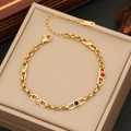 Gold stainless steel bead chain necklace with multi-colored round crystals on display - 2# Bracelet
