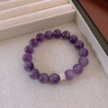 Macro shot of purple crystal beaded bracelet with a silver diamond-encrusted metal accent - 24# Zirconia Cylinder Amethyst Bracelet 10mm - Gift Box