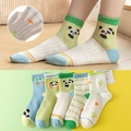 5-pack of breathable mesh summer socks for children featuring panda and stripe patterns - Mesh Black And White Panda / 3-5 Years (Feet length 13-15cm)