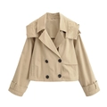 Klassieke korte dames trenchcoat in beige met dubbele knopenrij en schouderbandjes - XS / Khaki