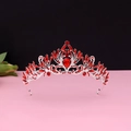 Detailed close-up of baroque silver crown with red crystals and teardrop main stone - No.2 Silver (Red Stone)