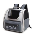 Grey breathable pet backpack with clear window and Hello Cat logo for cats and dogs - Basic Style / Grey Blue Patchwork