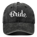 Washed cotton baseball cap for bride with white embroidery in dark grey vintage style - BRIDE / Black