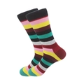 Detailed view of colorful striped crew socks made of breathable premium knitted cotton - 42-46 / Deep Red Mixed Stripes