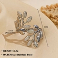 Adjustable stainless steel cherry leaf branch ring in silver finish, weighing 3.4g - Leaf Plant Style (J-031) / Steel