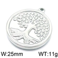 Polished silver stainless steel Tree of Life round pendant, 25mm width and 11g weight - Silver Lush Tree of Life Style (KLJ5824-Z)