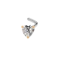 Polished heart-shaped cubic zirconia nose stud with silver stainless steel bar for women - L-Shaped / Rose Gold with White Zirconia