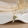 Detailed close-up of a gold-plated hummingbird pendant with multi-colored cubic zirconia - FN0117 Colorful Enamel Hummingbird