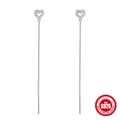 S925 sterling silver heart-shaped long chain tassel earrings with cubic zirconia stones - Heart Style-White Gold
