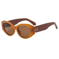 Retro oval sunglasses in amber translucent finish with dark brown temples and brown lenses - C5-Jelly Orange Frame Tea Lens