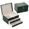 Three-layer dark green jewelry box in PU leather with drawers and metallic lock - Rhombic 3-Layer / Dark Green