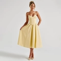 Vorderansicht gelbes tailliertes Miederkleid mit schmaler Passform und ausgestelltem Rock - L / Gelb