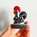 3D resin Portugal rooster fridge magnet with colorful floral motifs on white background - (40) Portugal Rooster