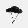 Black western cowboy sun hat with wide brim, side metal buckle and adjustable chin cord - M / Black