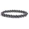 Polished dark grey metallic hematite beaded bracelet with minimalist elastic cord - Hematite / 6mm