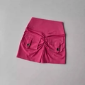 Short de sport rose foncé taille haute pour femme avec poches cargo et effet push-up - Rose rouge