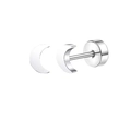 Polished silver crescent moon stainless steel ear studs with secure screw back closure - Moon