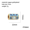 Detail view of Evil Eye rectangle charm with dimensions and gold-plated copper texture - PT0041-Dark Light Blue Evil Eye Part