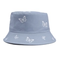 Dettaglio del cappello a secchiello azzurro con raffinati ricami a forma di farfalla - Taglia unica / Blu