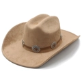Chapeau de cowboy classique en daim beige avec bande en cuir à ornements argentés - M (56-57cm) / Chameau