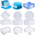 DIY silicone molds for resin coasters in square, round, and octagon shapes with storage box - Round + Square + Octagon - 15 Piece Set