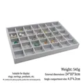 Light gray velvet jewelry display tray with 35 compartments for rings and earrings - Grey Ice Velvet 35-Grid Tray