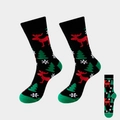 Christmas socks with reindeer and tree patterns in black with green toe and heel - No. 01-Black Reindeer Xmas Tree