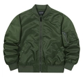 Men's olive green flight bomber jacket with classic ribbed collar and utility pocket - S / Army Green