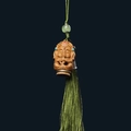 Green sandalwood Ganesha pendant with green tassel and carved wood details - Ganesha Style (13) / Approx. 3.3x2cm (With 1 Bottle of Aroma Pills) / Green Sandalwood