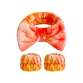Orange and pink tie-dye coral fleece headband and wristband set for face washing - Gradient Color 5 (Set)