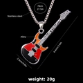 Minimalist stainless steel guitar necklace with dimensions and weight specs - Guitar No.42 + 70cm Steel Chain