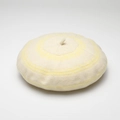 Knitted beret in cream white with yellow stripes, top view showing fine wool texture - One Size / Light Yellow