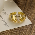 Elegante vergulde open ring met sprankelende zirkonia steentjes voor vrouwen - Verstelbaar Open / Goud Multi-rij Zirkonia