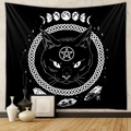Mystical black cat wall tapestry with moon phases and celestial crystals for home decor - GT156-1 Cat Moon Phase