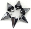Lot de six pendentifs hexagonaux en obsidienne noire avec attaches en métal argenté - Obsidienne