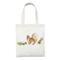 White canvas tote bag featuring a watercolor squirrel and acorn illustration print - Squirrel Acorn Watercolor (STD2-V)