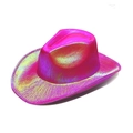 Pink holographic LED cowboy hat with vibrant metallic iridescent finish for rave parties - Adult Rose Red-No Light